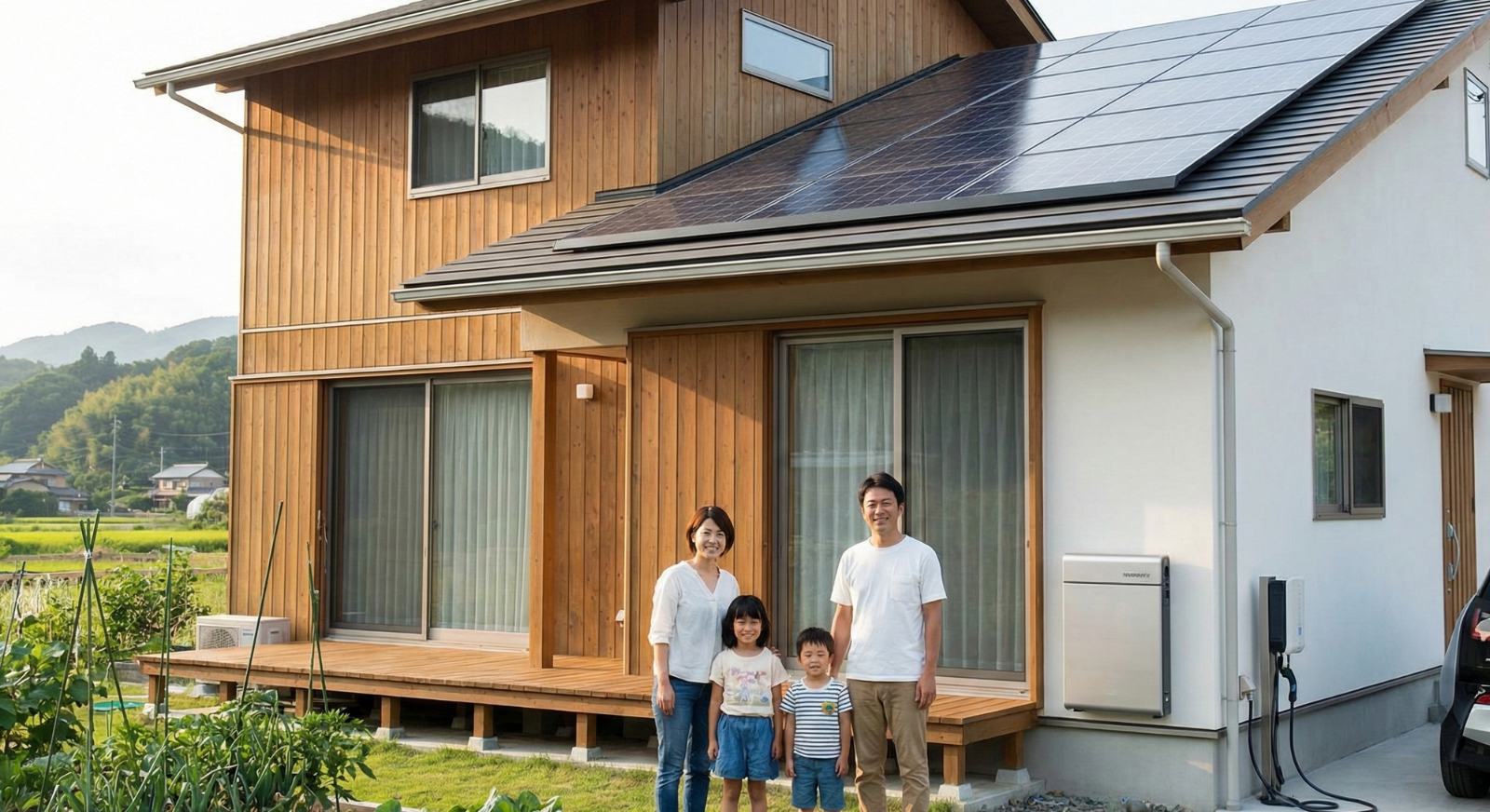 太陽光発電と蓄電池で暮らすエコな家のイメージ