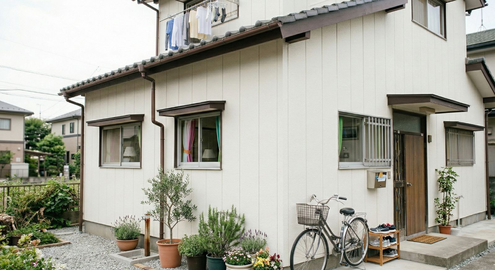 コケやひび割れのある外壁の家のイメージ